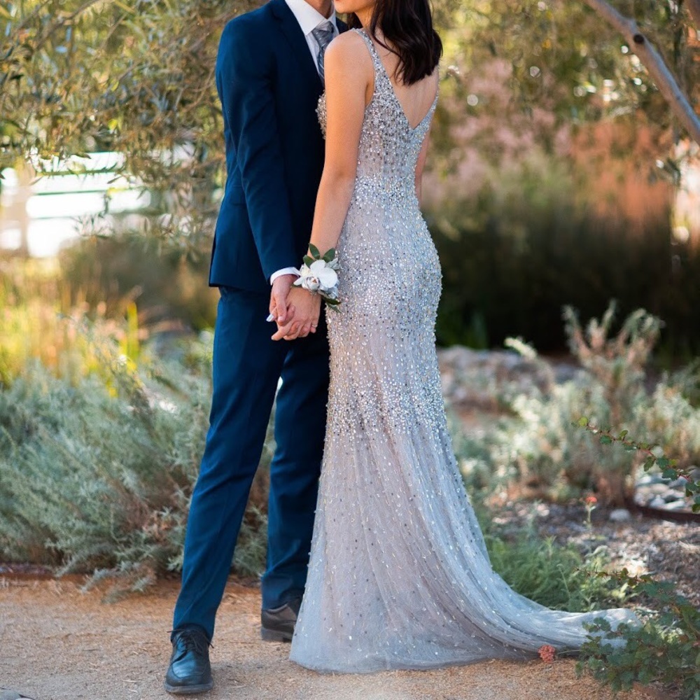 Gray/Silver Terani Prom dress with stones. Size 6
